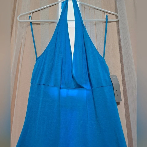 NWT WD.NY Jersey Knit & Silk Retro Print Halter Midi Dress w/Gold Waist Accent. - Picture 8 of 12